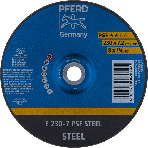 Schruppscheibe PSF STEEL D230xS7,2mm gekr.STA Bohr.22,2m Schruppscheibe PSF STEEL D230xS7,2mm gekr.STA Bohr.22,2m-Beschreibung lesen