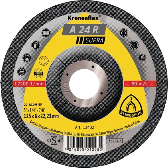 Schruppscheibe A 24 R Supra D180xS8mm gekr.STA Bohr.22,2m-Beschreibung lesen