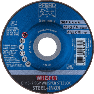 Schruppscheibe SGP WHISPER STEELOX D115xS7mm gekr.STA Bohr.22,2m-Beschreibung lesen