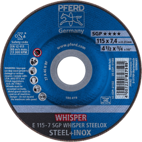 Schruppscheibe SGP WHISPER STEELOX D115xS7mm gekr.STA Bohr.22,2m-Beschreibung lesen
