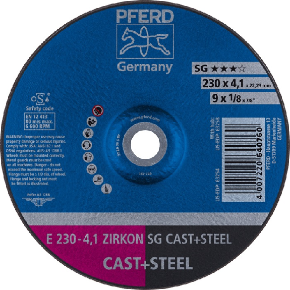 Schruppscheibe SG CAST+STEEL D230xS4,1mm gekr.STA/INOX Bohr.22,2m-Beschreibung lesen