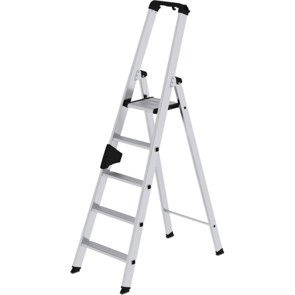 Stufenstehleiter 5 Stufen Alu.Gesamt-H.1810mm m.ergo-pad-Griffzone Stufenstehleiter 5 Stufen Alu.Gesamt-H.1810mm m.ergo-pad-Griffzone-Beschreibung lesen