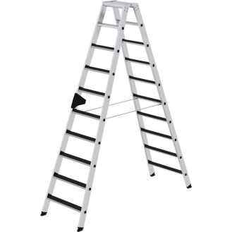 Stufenstehleiter 2x10 Stufen Alu.Gesamt-H.2320mm m.clip-step R13 Auflage-Beschreibung lesen
