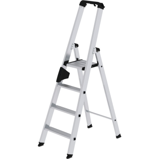 Stufenstehleiter 4 Stufen Alu.Gesamt-H.1580mm m.ergo-pad-Griffzone-Beschreibung lesen