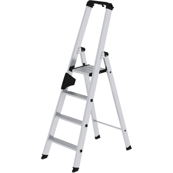 Stufenstehleiter 4 Stufen Alu.Gesamt-H.1580mm m.ergo-pad-Griffzone-Beschreibung lesen