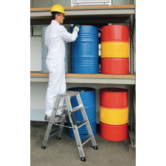 Stufenstehleiter 2x4 Stufen Alu.Gesamt-H.910mm m.clip-step R13 Auflage-Beschreibung lesen