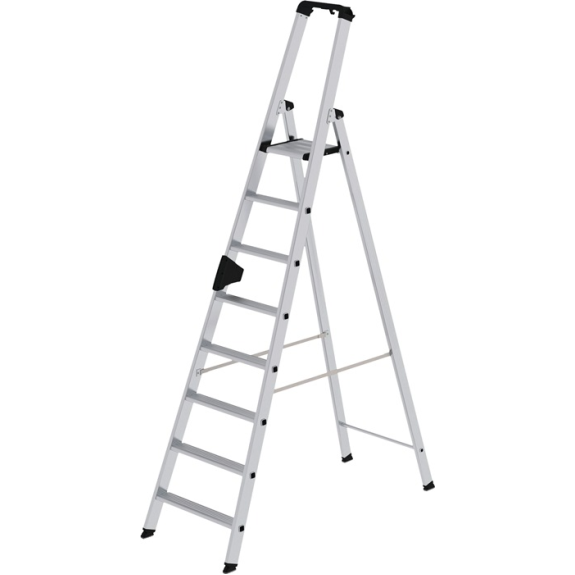 Stufenstehleiter 8 Stufen Alu.Gesamt-H.2510mm m.ergo-pad-Griffzone Stufenstehleiter 8 Stufen Alu.Gesamt-H.2510mm m.ergo-pad-Griffzone-Beschreibung lesen