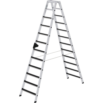 Stufenstehleiter 2x12 Stufen Alu.Gesamt-H.2790mm m.clip-step R13 Auflage-Beschreibung lesen