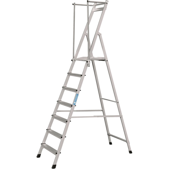 Plattformleiter 7 Stufen Alu-Plattform L400xB400mm mit klappbarem Handlauf Plattformleiter 7 Stufen Alu-Plattform L400xB400mm mit klappbarem Handlauf-Beschreibung lesen