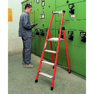 Stufenstehleiter 7 Stufen GFK Gesamt-H.2400mm Kunststoff-Ablageschale-Beschreibung lesen