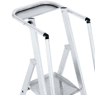 Pltformleiter 6 Stufen Alu.Pltf. L400xB400mm einklappbarem Sicherh.-Geländer-Beschreibung lesen