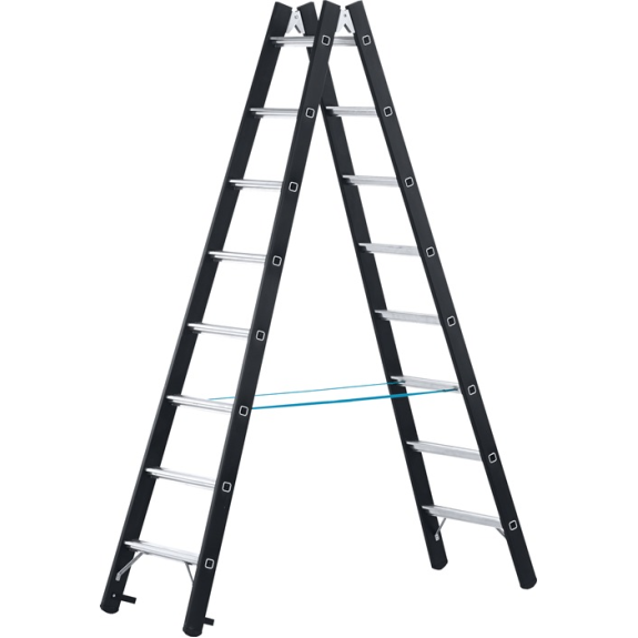 Stehleiter 2x8Sprossen Alu.schwarz elox.Leiterlänge 2340mm Arbeits-H.b.ca.3550mm-Beschreibung lesen