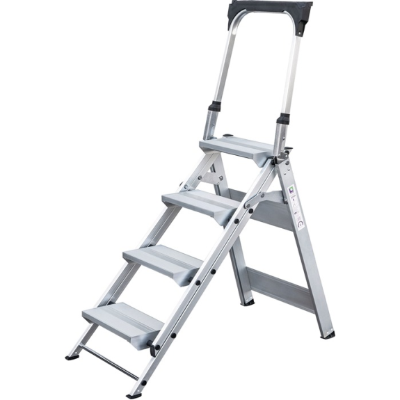 Escalier de sécurité 4 marches en aluminium avec barre de sécurité-Leggi tutto
