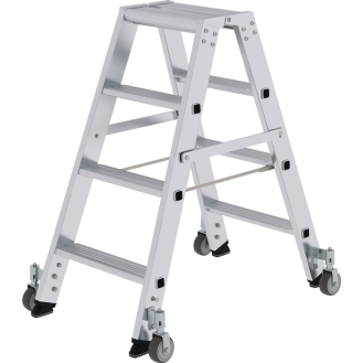 Stufenstehleiter 2x4 Stufen Alu.Gesamt-H.910mm m.Rl.-Beschreibung lesen