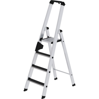 Stufenstehleiter 4 Stufen Alu.Gesamt-H.1580mm m.clip-step R13 Auflage-Beschreibung lesen