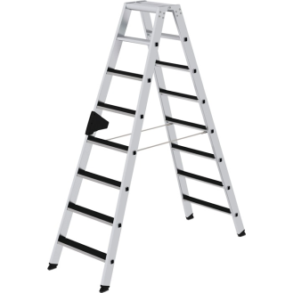 Stufenstehleiter 2x8 Stufen Alu.Gesamt-H.1850mm m.clip-step Auflage-Beschreibung lesen