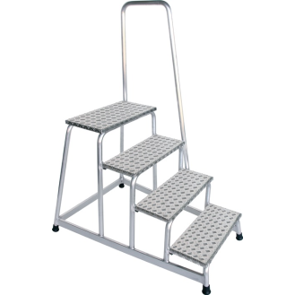 Arbeitspodest Stufen 4 m.Handlauf H.800mm Warzenblech-Beschreibung lesen