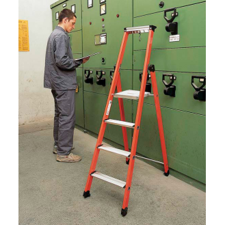 Stufenstehleiter 6 Stufen GFK Gesamt-H.2150mm Kunststoff-Ablageschale-Beschreibung lesen