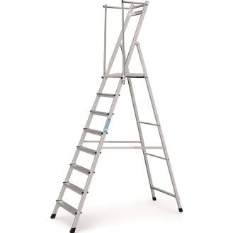 Plattformleiter 8 Stufen Alu.Pltform L400xB400mm m.klappbarem Handlauf-Beschreibung lesen