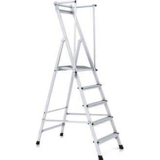 Plattformleiter 5 Stufen Alu.Pltform L400xB400mm m.klappbarem Handlauf-Beschreibung lesen