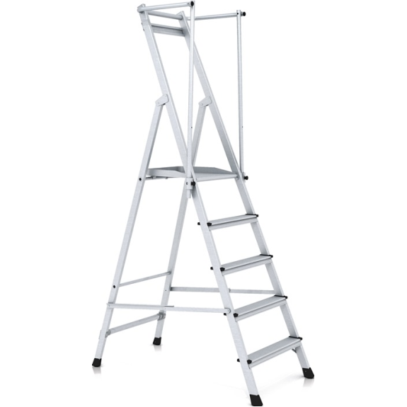 Plattformleiter 5 Stufen Alu.Pltform L400xB400mm m.klappbarem Handlauf-Beschreibung lesen