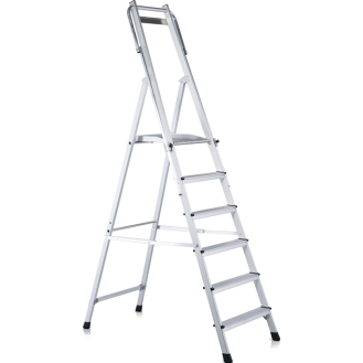Plattformleiter 6 Stufen Alu.Pltform L400xB400mm m.klappbarem Handlauf-Beschreibung lesen