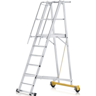 Plattformleiter 7 Stufen Alu L600xB630mm verfahrbar-Beschreibung lesen