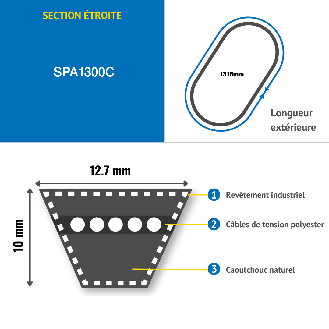 CMW - Courroie trapézoïdale étroite SPA1300-Lire la description