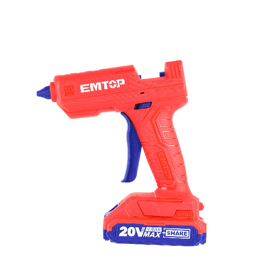Pistolet à colle sans fil EMTOP 20V batterie et chargeur vendus séparément + 3 bâtons de colle 15 cm-Lire la description