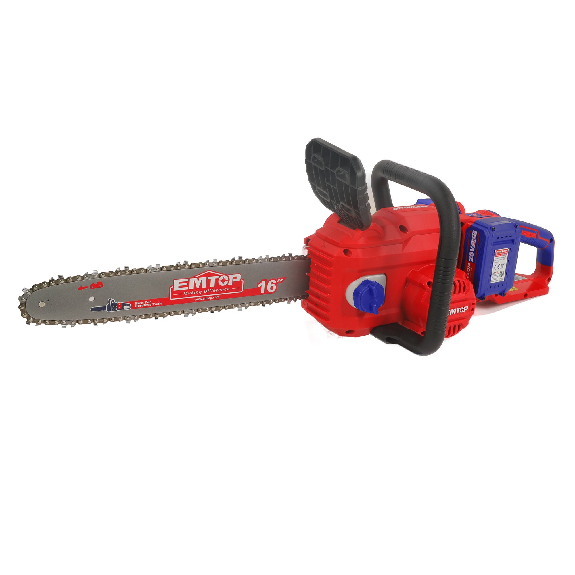Tronçonneuse à batterie Scie à chaine sans fil EMTOP 40V brushless avec 1 chargeur double port + 2 batteries lithium-ion 4.0Ah + Gant picots PVC Lunettes de sécurité Longueur de Coupe 40 cm-Lire la description