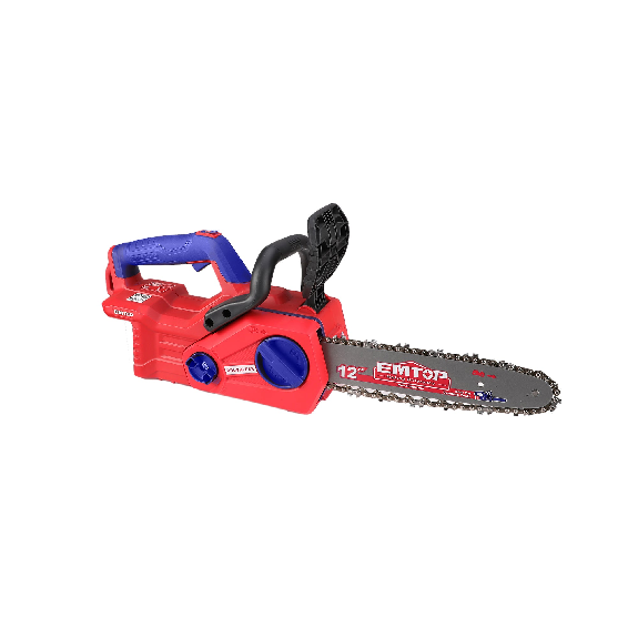 Tronçonneuse à batterie Scie à chaine sans fil EMTOP 20V brushless avec 1 chargeur 4A + 2 batteries lithium-ion 5.0Ah + Gant picots PVC Lunettes de sécurité Longueur de Coupe 30 cm-Lire la description
