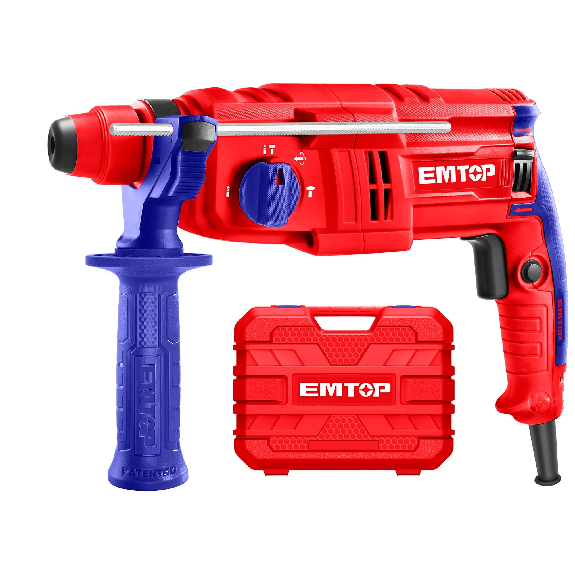 Marteau perforateur filaire 650W EMTOP Système de mandrin SDS plus avec 3 forets et 2 burins 1 ensemble de balais de charbon + Boîte en plastique-Lire la description