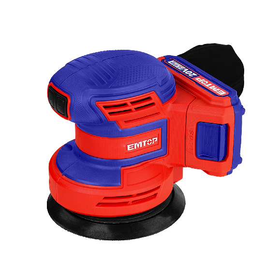 Ponceuse excentrique sans fil EMTOP 20V batterie et chargeur vendus séparément avec 5 abrasifs-Lire la description