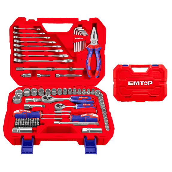 Ensemble d'outils de mécanicien 91 pièces EMTOP avec une boite BMC-Lire la description