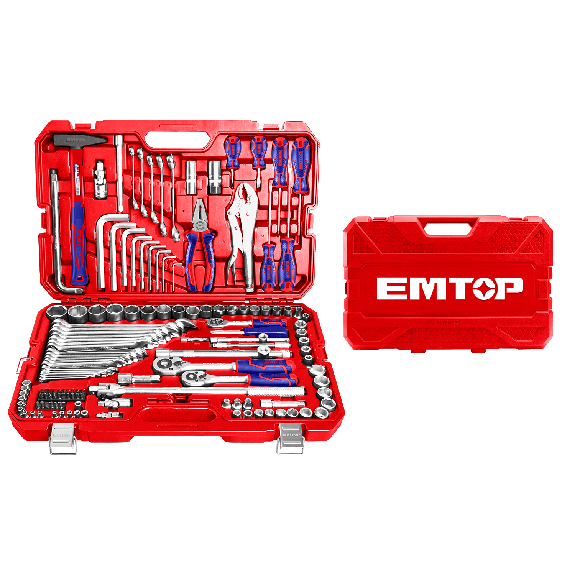Ensemble doutils combinés de 142 pièces EMTOP avec une boite BMC-Lire la description