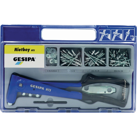 Blindnietsortiment Nietboy 135tlg.Zange NTS u.Blindniete D.4mm i.Ku.-Koffer Blindnietsortiment Nietboy 135tlg.Zange NTS u.Blindniete D.4mm i.Ku.-Koffer-Beschreibung lesen