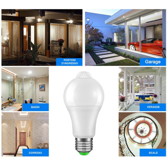 Lampada LED 12W con PIR e crepuscolare - bianco freddo-Leggi tutto