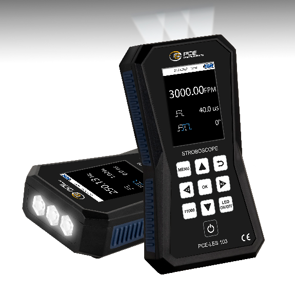 PCE Instruments Stroboskop PCE-LES 103 mit 3 HighPower LEDs |Blitzfrequenz 60 .. 300000 FPM |Genauigkeit 0,003 % |IP52-Beschreibung lesen