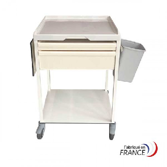 Guéridon de service 2 tiroirs avec 1 tabllette rabattable et 1 poubelle-Lire la description