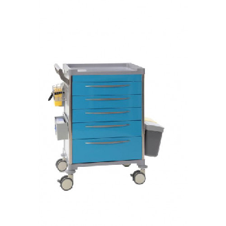Chariot de soins Mdose éuipé 5 tiroirs bleus-Lire la description