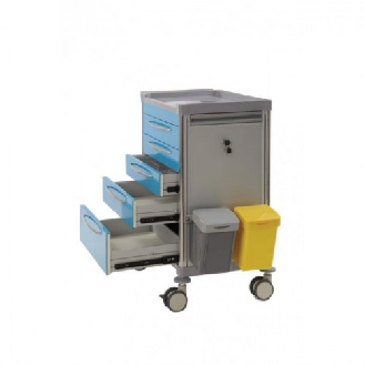 Chariot de soins Mdose éuipé 5 tiroirs bleus-Lire la description