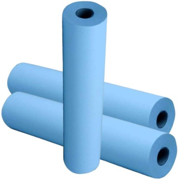 Draps d'examen plastifiés bleus 50x38 cm 68m (Carton de 6 rouleaux)-Lire la description