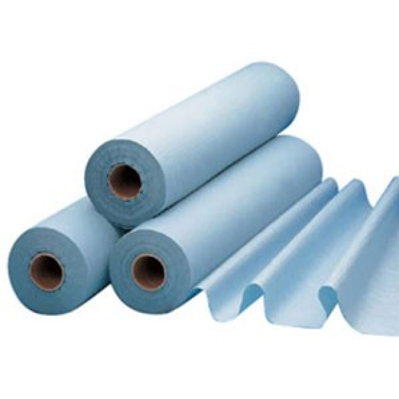 Draps d'examen plastifiés bleus 50x38 cm 68m (Carton de 6 rouleaux)-Lire la description
