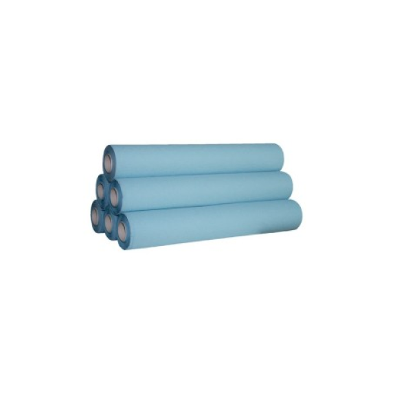 Draps d'examen plastifiés bleus 50x38 cm 68m (Carton de 6 rouleaux)-Lire la description