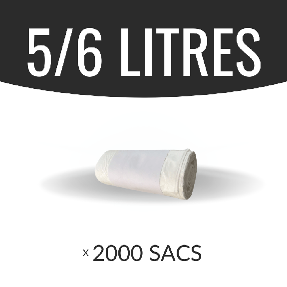 Sac poubelle - 5 L - Blanc - Haute densité - colis de 2000 sacs-Lire la description
