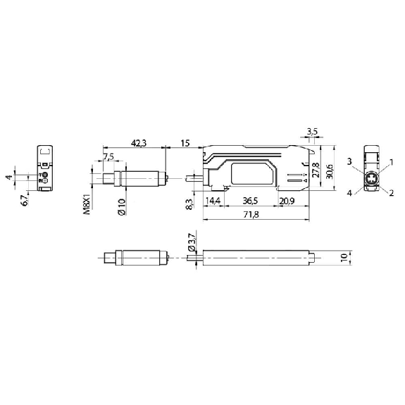 Amplificateur de fibres optiques PNP Teach LR LO/DO-Lire la description