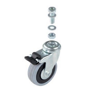 Roue pivotante avec frein et fixation Ø75 - H: 98 mm - en acier galva - 90503-Lire la description