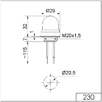 Feu permanent DEL EM 115VAC ROUGE IP65 Ø29mm NOIR - 230.100.67-Lire la description
