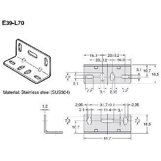 Equerre de fixation en L inox 304 - E39-L70-Lire la description