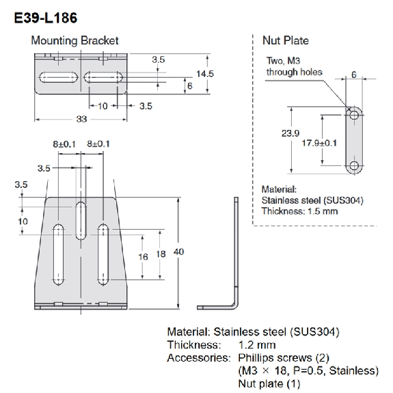 Equerre pour E3NC LH01 - E39-L186 Equerre pour E3NC LH01 - E39-L186-Lire la description
